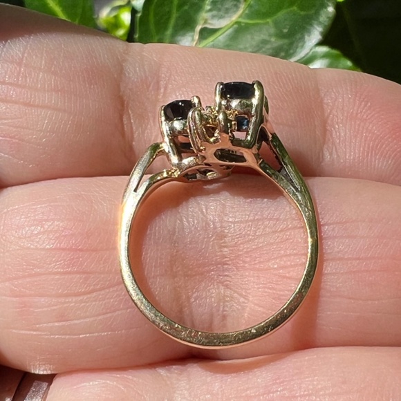 VINTAGE 14K GOLD BLUE SAPPHIRE DIAMOND TOI ET MOI RING ENGAGEMENT ANNIVERSARY - Picture 6 of 16